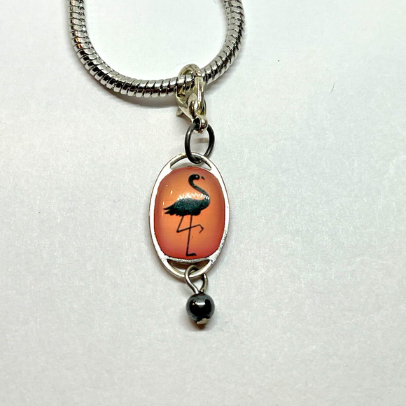 Vintage Double Sided Pink Flamingo Add on Charm Pendant for European Bracelet - Picture 1 of 2